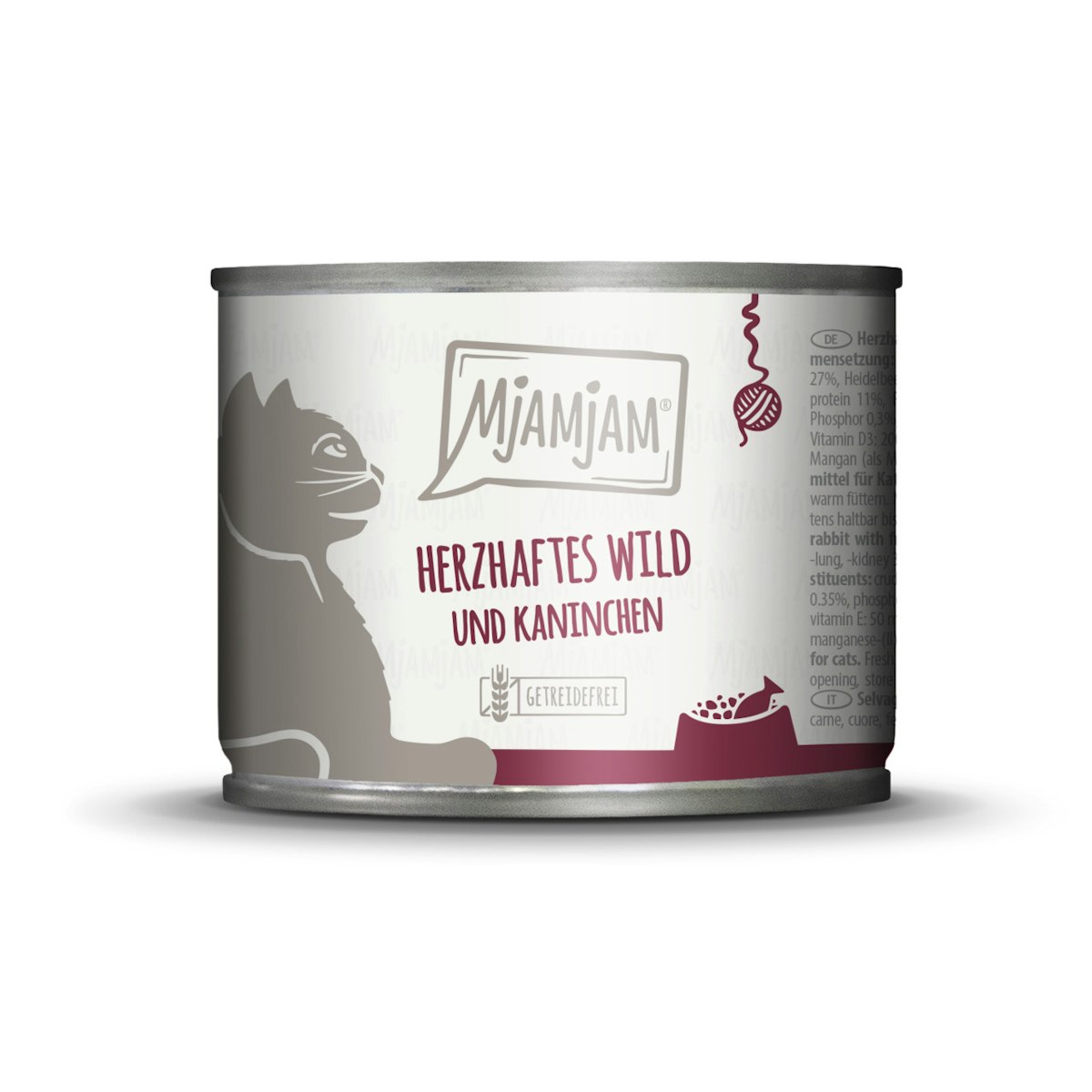 MJAMJAM Leckere Mahlzeit 200g Dose Katzennassfutter Sparpaket 12 x 200 Gramm herzhaftes Wild & Kaninchen an fruchtigen Heidelbeeren