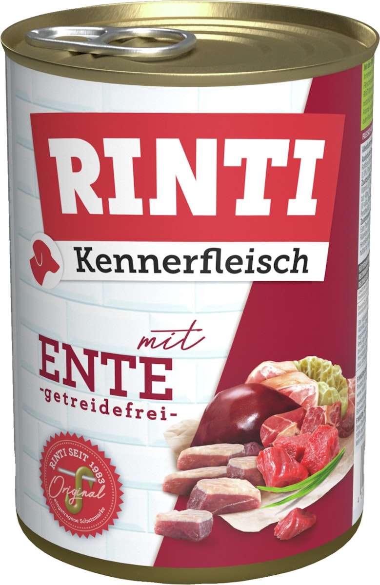 RINTI Kennerfleisch 400g Dose Hundenassfutter 12 x 400 Gramm Ente