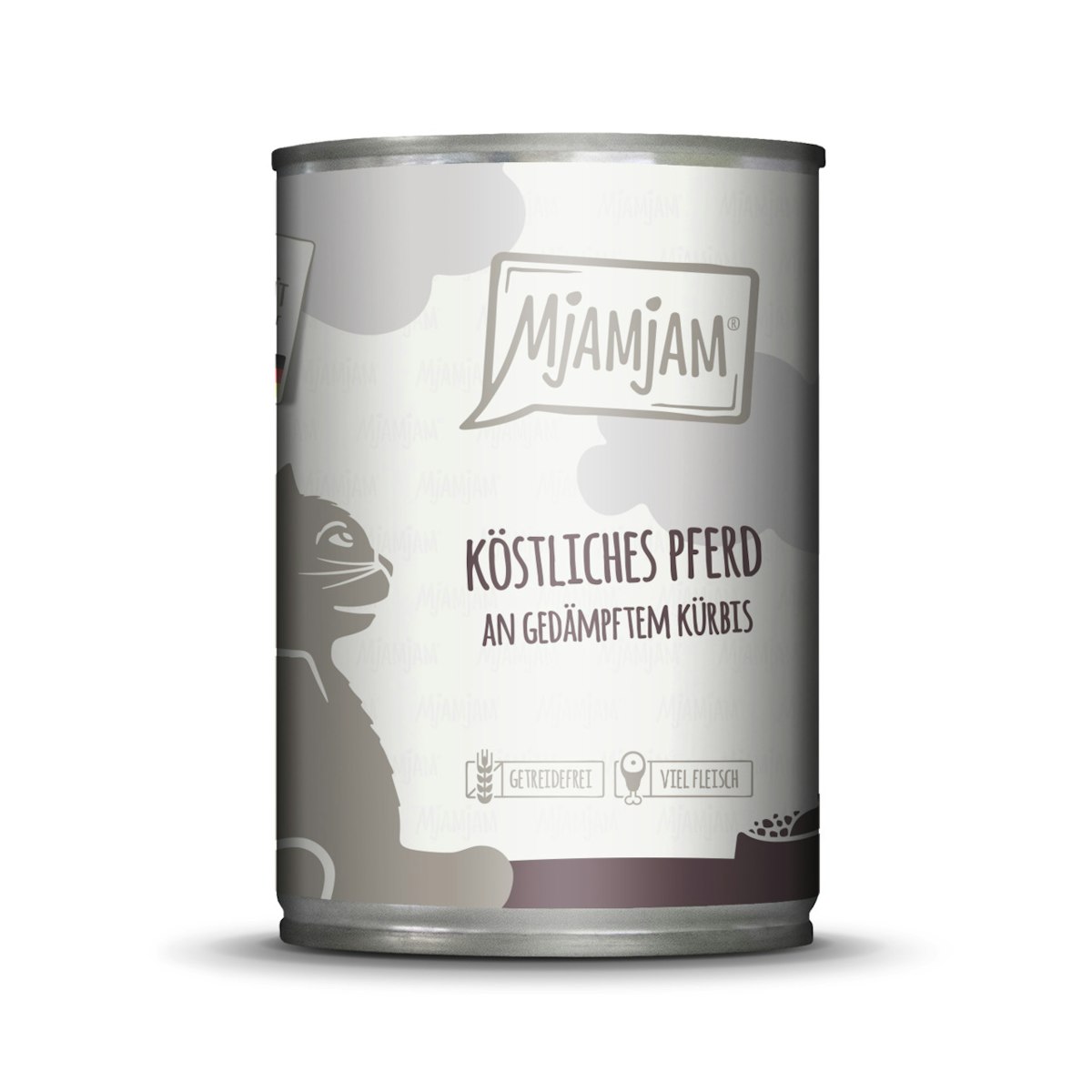 MJAMJAM Leckere Mahlzeit 400g Dose Katzennassfutter Sparpaket 12 x 400 Gramm köstliches Pferd an gedämpftem Kürbis