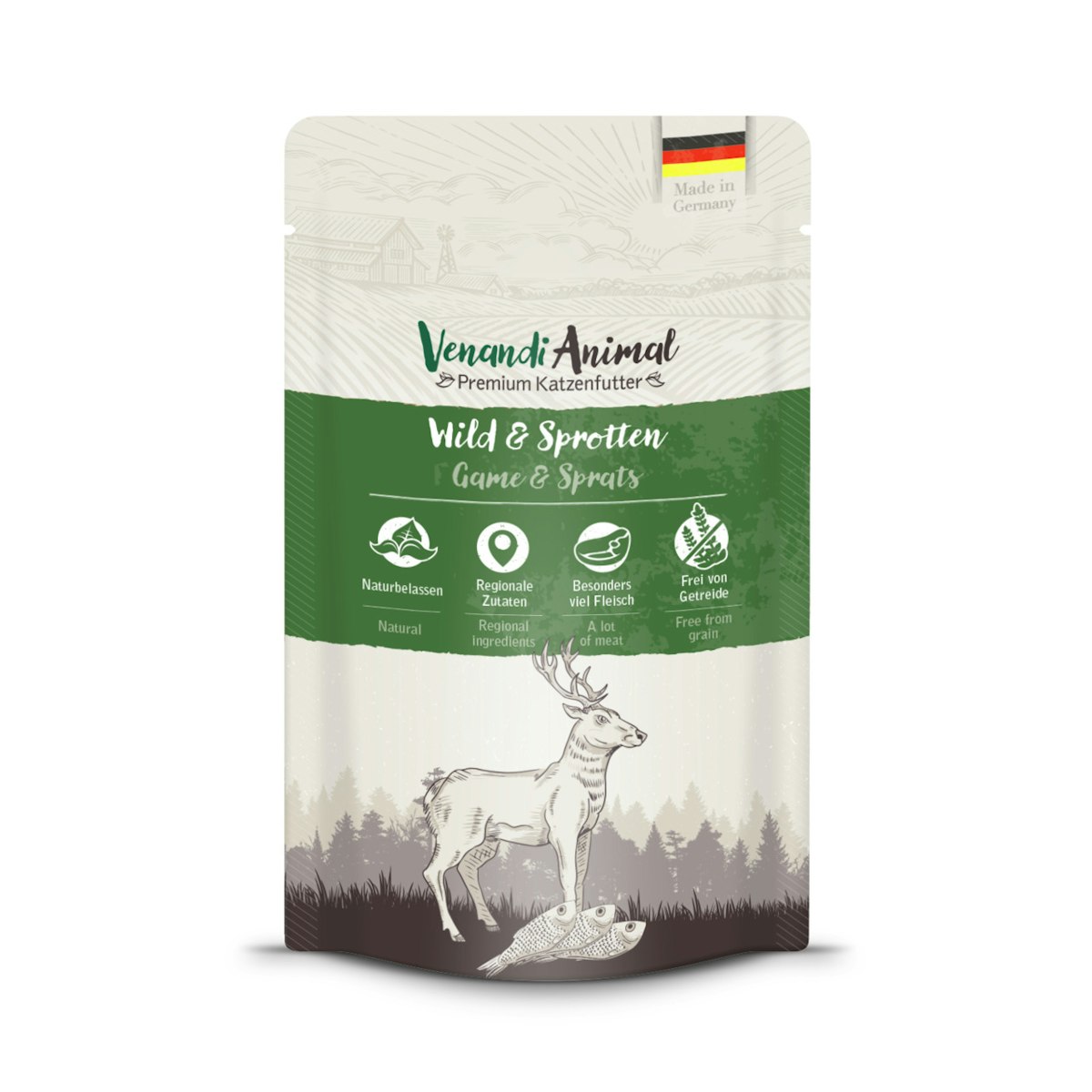 Venandi Animal 125 Gramm Katzennassfutter Sparpaket 12 x 125 Gramm Wild & Sprotten