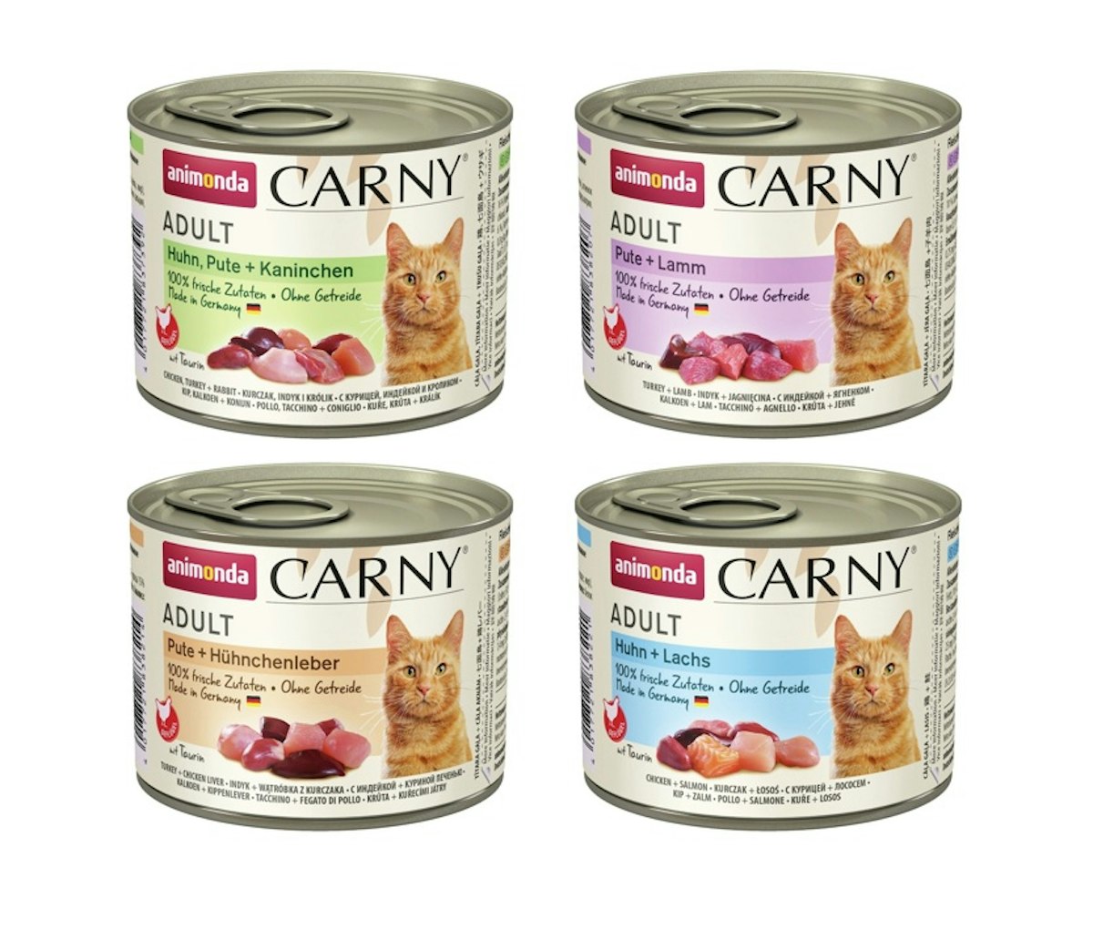 animonda Carny Adult 24 x 200g Mixpaket (Huhn&Pute mit Kaninchen,Pute&Lamm,Pute&Hünchenleber,Huhn&Lachs) Katzennassfutter