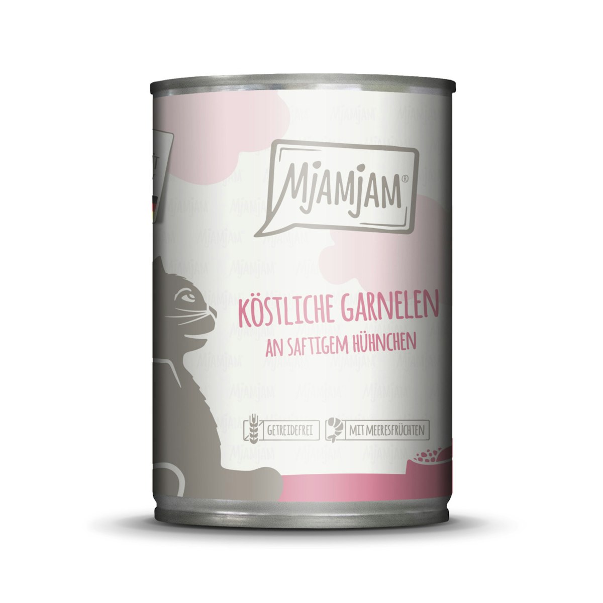MJAMJAM Leckere Mahlzeit 400g Dose Katzennassfutter Sparpaket 12 x 400 Gramm köstliche Garnelen an saftigem Hühnchen