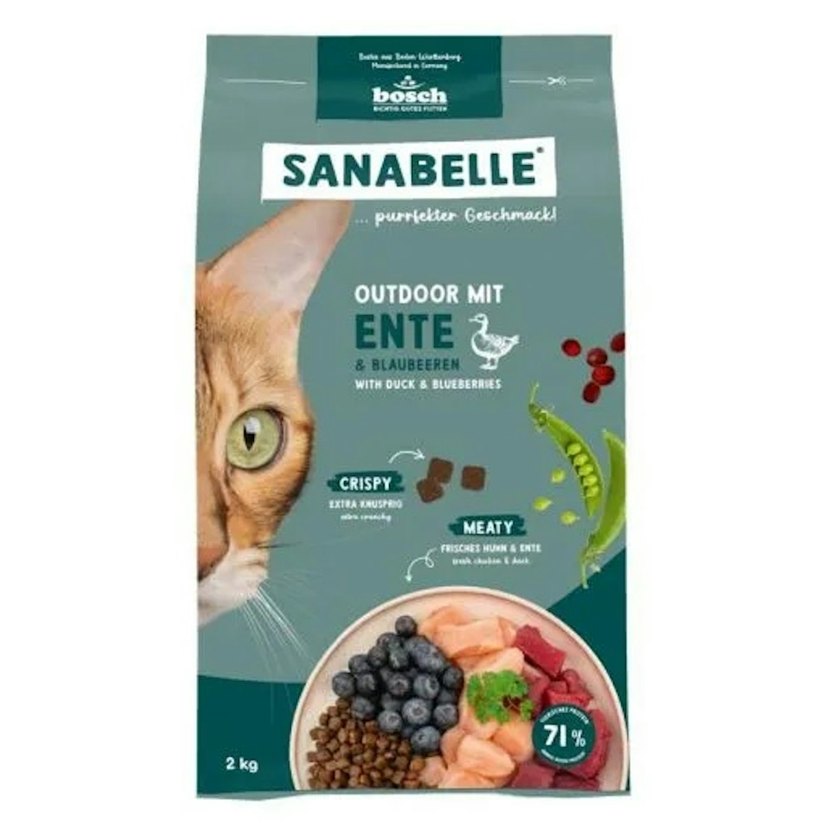 Sanabelle 4 x 2kg Outdoor mit Ente Katzentrockenfutter-Sparpaket