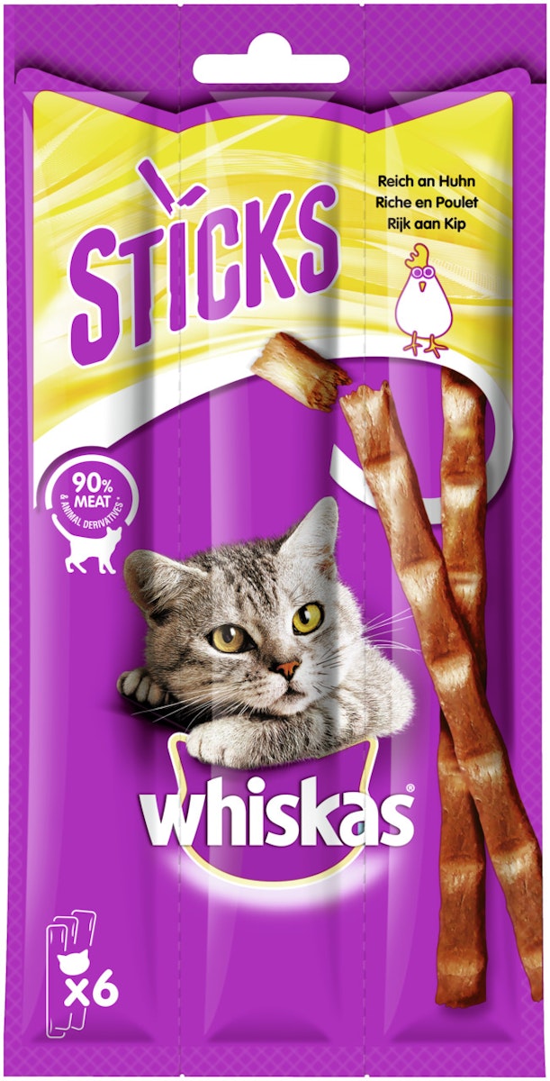 Whiskas Sticks Huhn 6er 36g Katzensnack Huhn Sparpaket 14 x 36g