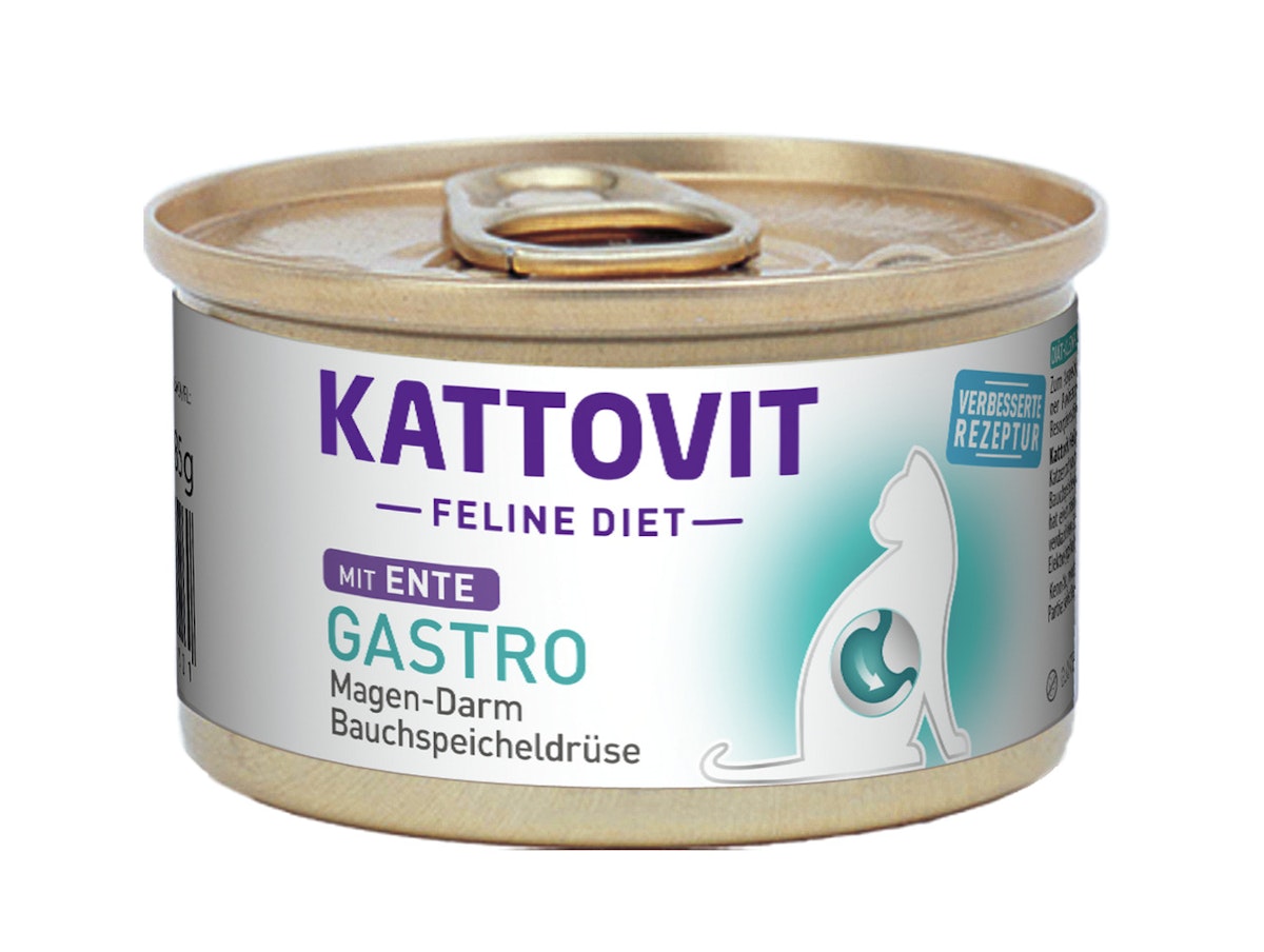 KATTOVIT Feline Diet Gastro 85g Dose Katzennassfutter Diätnahrung Sparpaket 24 x 85 Gramm Ente