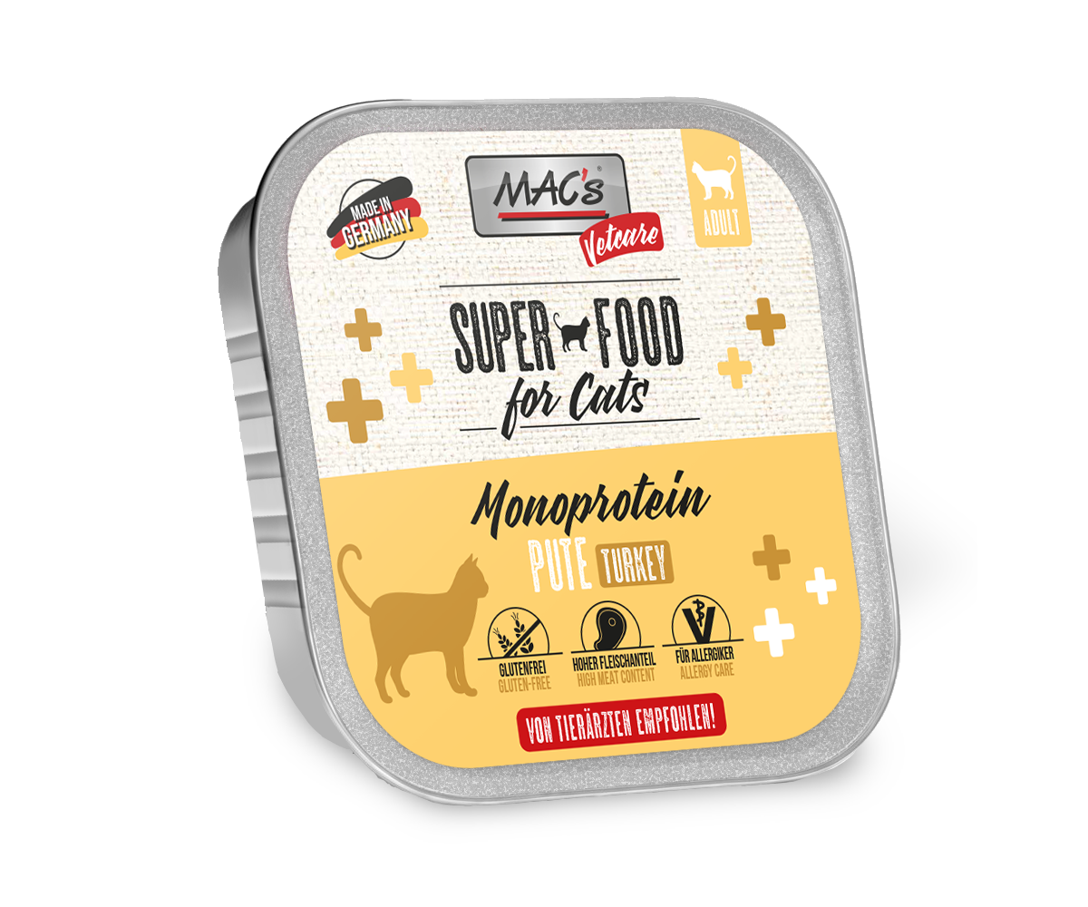 MAC’s Cat Vetcare Diätnahrung 100g Schale Katzennassfutter Sparpaket 32 x 100 Gramm Mono Sensitive Pute