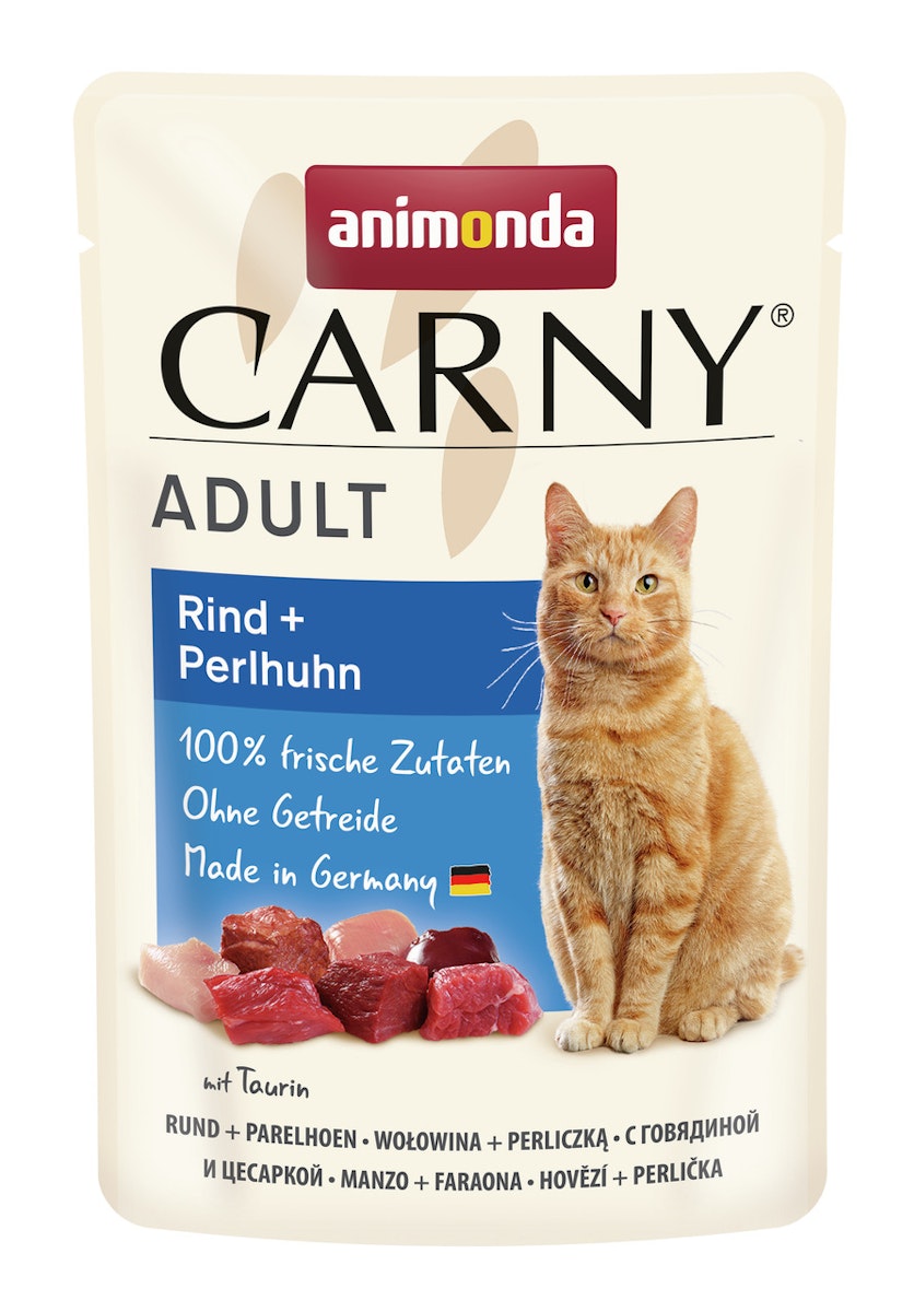 animonda Carny Adult 85g Beutel Katzennassfutter Sparpaket 24 x 85 Gramm Rind + Perlhuhn