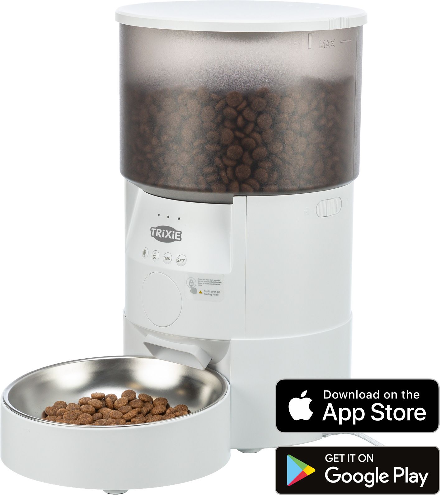TRIXIE Futterautomat TX-S Smart 3.0L, 3 l/18 × 31 × 18 cm, weiß