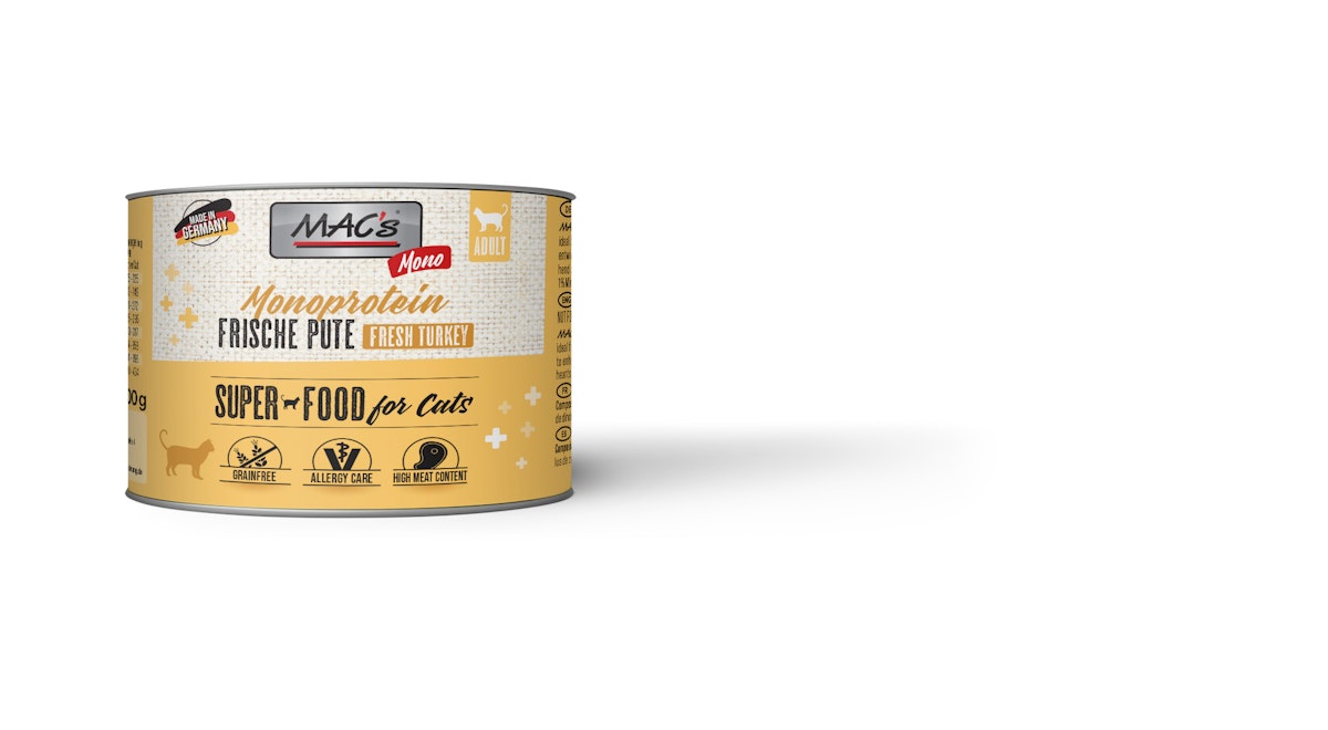 MAC’s Cat Mono Sensitive 200g Dose Katzennassfutter Sparpaket 12 x 200 Gramm Pute