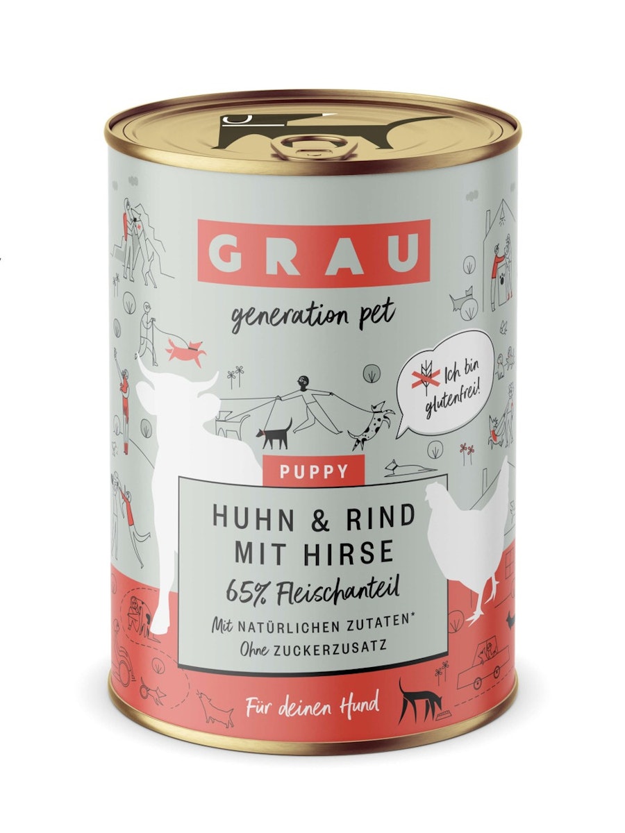 grau Hund 400 Gramm Hundenassfutter 6 x 400 Gramm Puppy/Junior mit Huhn
