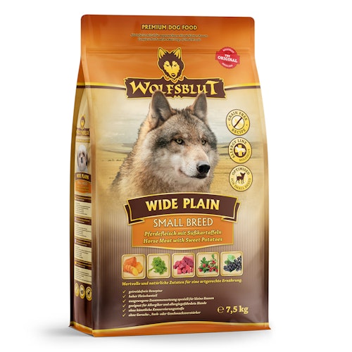 WOLFSBLUT Wide Plain Small Breed Pferdefleisch mit Süßkartoffel Hundetrockenfutter