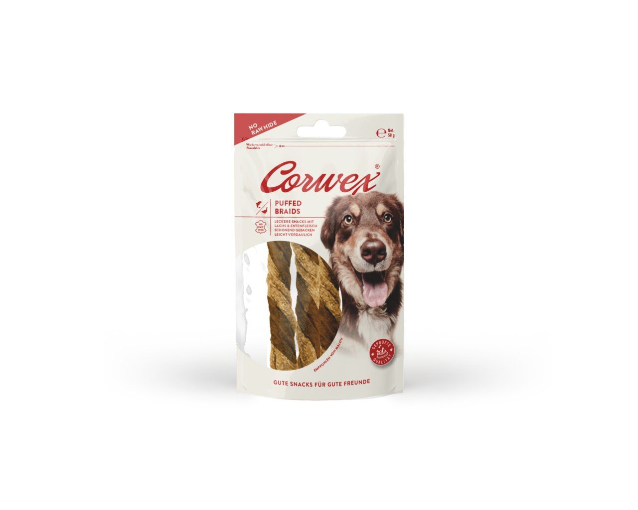 Corwex Puffed Zopf Ente und Lachs 50g Hundesnack