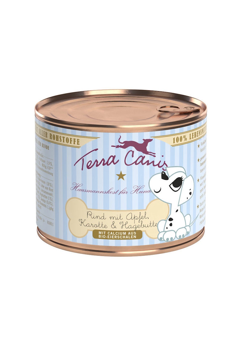 Terra Canis Welpenmenü 200g Dose Hundenassfutter 12 x 200 Gramm Rind mit Apfel, Karotte & Hagebutte