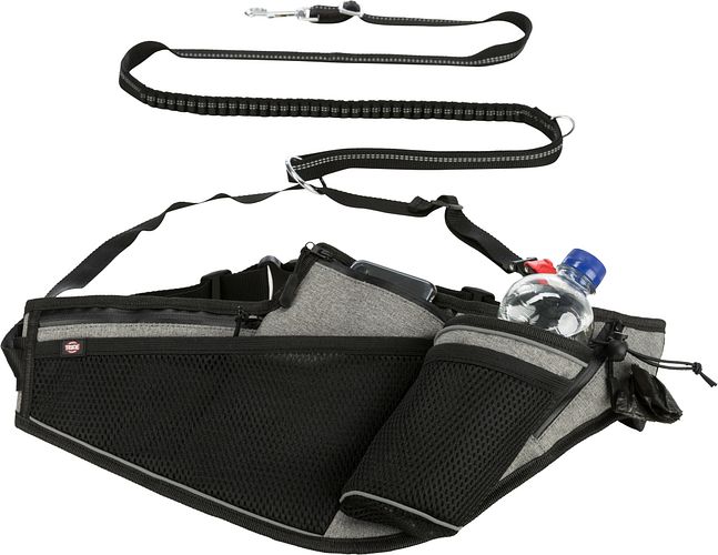 TRIXIE Jogginggurt mit Leine, Gurt: 70–130 cm/23 cm,  Leine: 1,15–1,50 m/20 mm, grau/schwarz