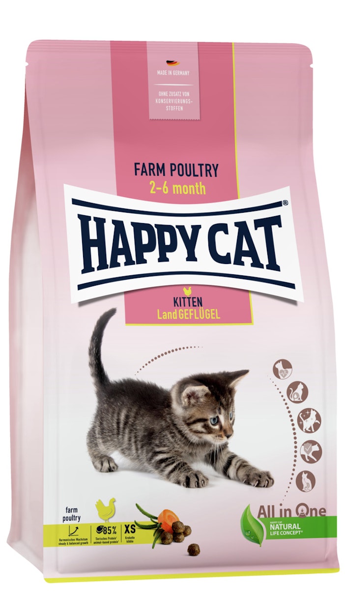 HAPPY CAT Supreme Young Kitten Land-Geflügel 1,3 Kilogramm Katzentrockenfutter Sparpaket 2 x 4 Kilogramm