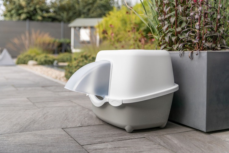 Outdoor Katzentoilette Davio Top, mit Haube, 56 × 39 × 39 cm, salbei/weiß