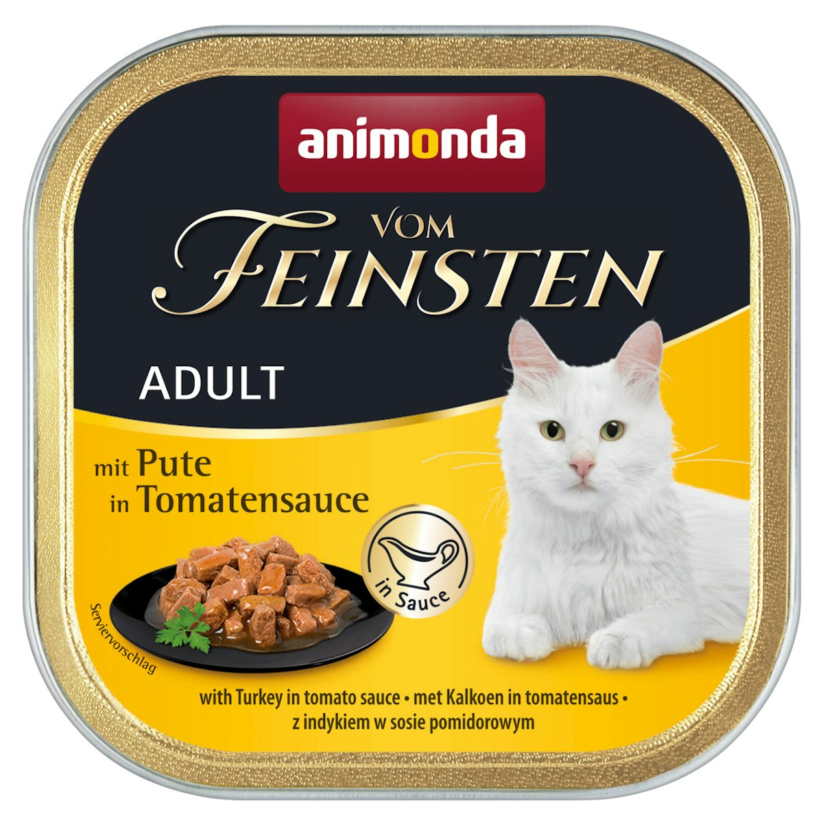animonda Vom Feinsten Adult mit Sauce 100g Schale Katzennassfutter Sparpaket 64 x 100 Gramm Pute in Tomatensauce