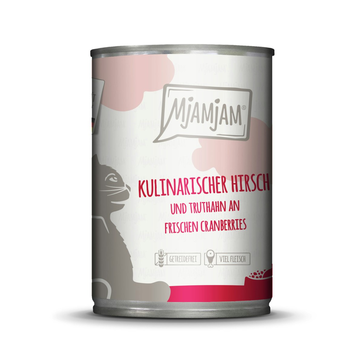 MJAMJAM Leckere Mahlzeit 400g Dose Katzennassfutter 6 x 400 Gramm kulinarischer Hirsch und Truthahn an frischen Cranberries