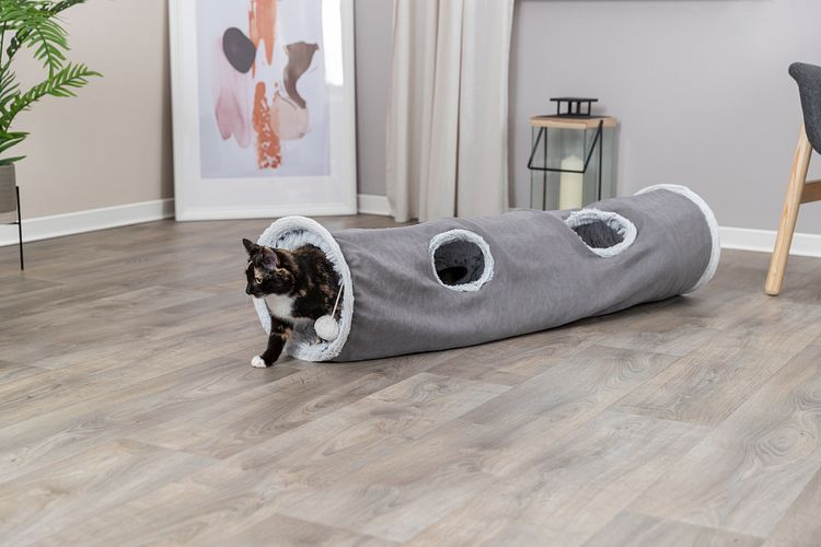 TRIXIE Spieltunnel Harvey, Plüsch, ø 27 × 116 cm, grau