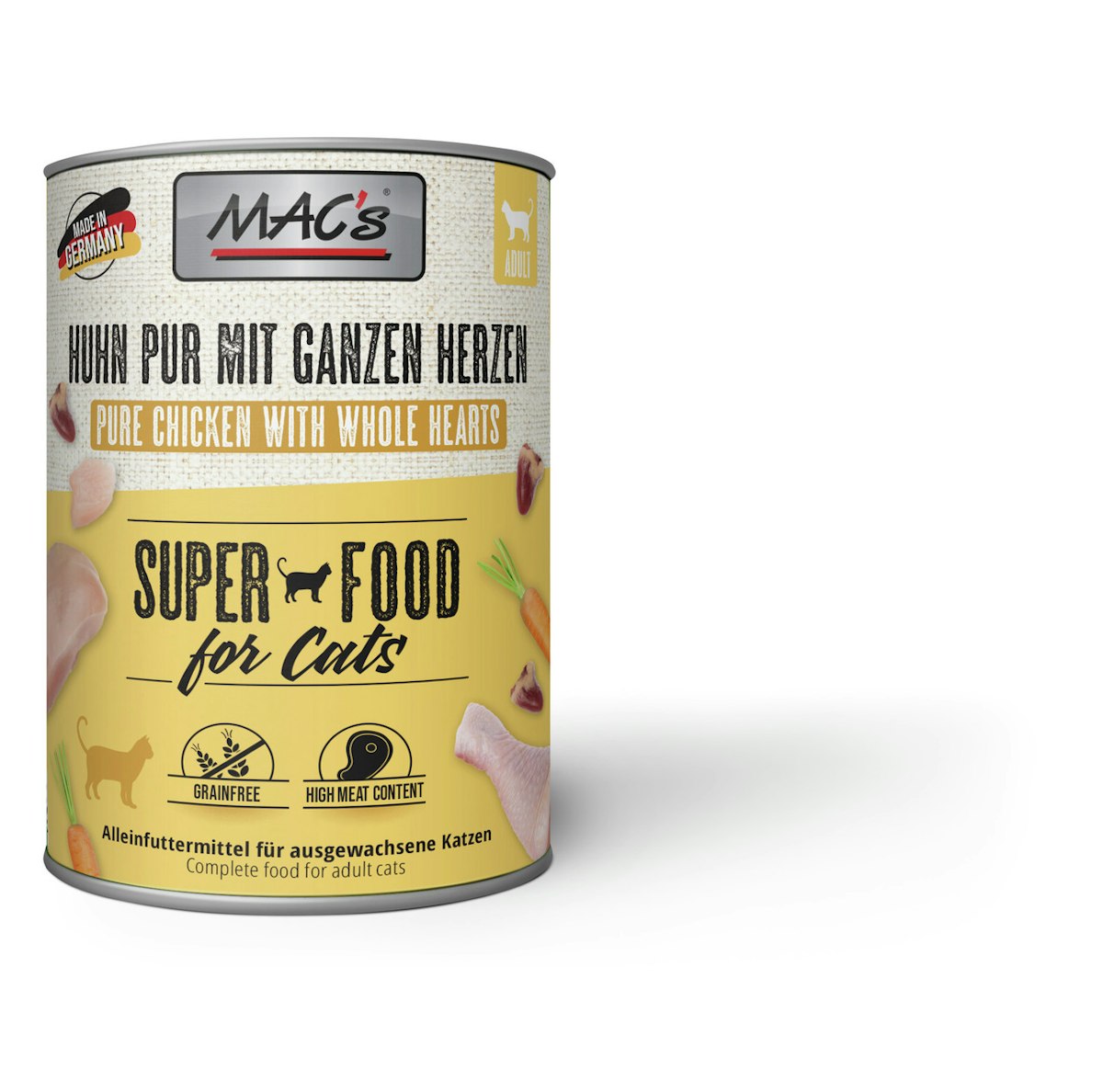 MAC’s Cat 800g Dose Katzennassfutter 6 x 800 Gramm Huhn Pur mit ganzen Geflügelherzen