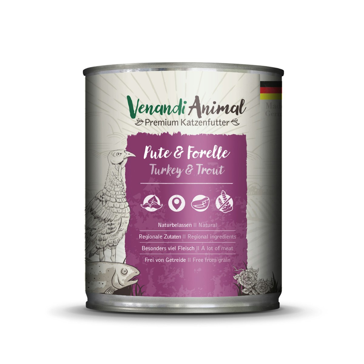 Venandi Animal 800 Gramm Katzennassfutter Sparpaket 12 x 400 Gramm Pute & Forelle