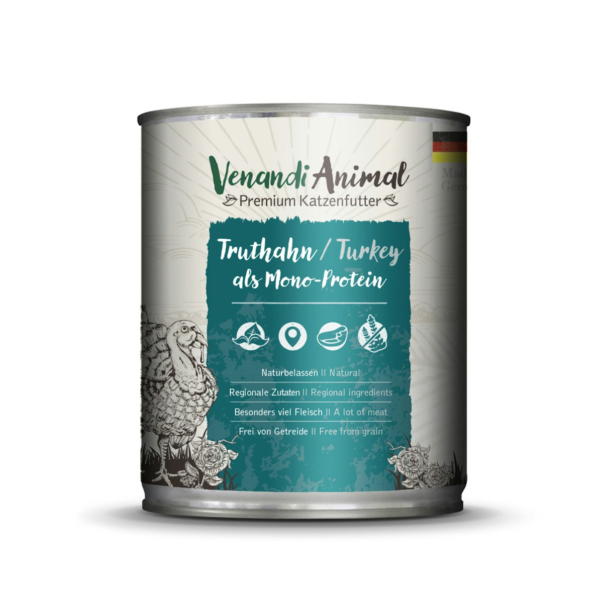 Venandi Animal Monoprotein 800g Katzennassfutter 6 x 800 Gramm Truthahn