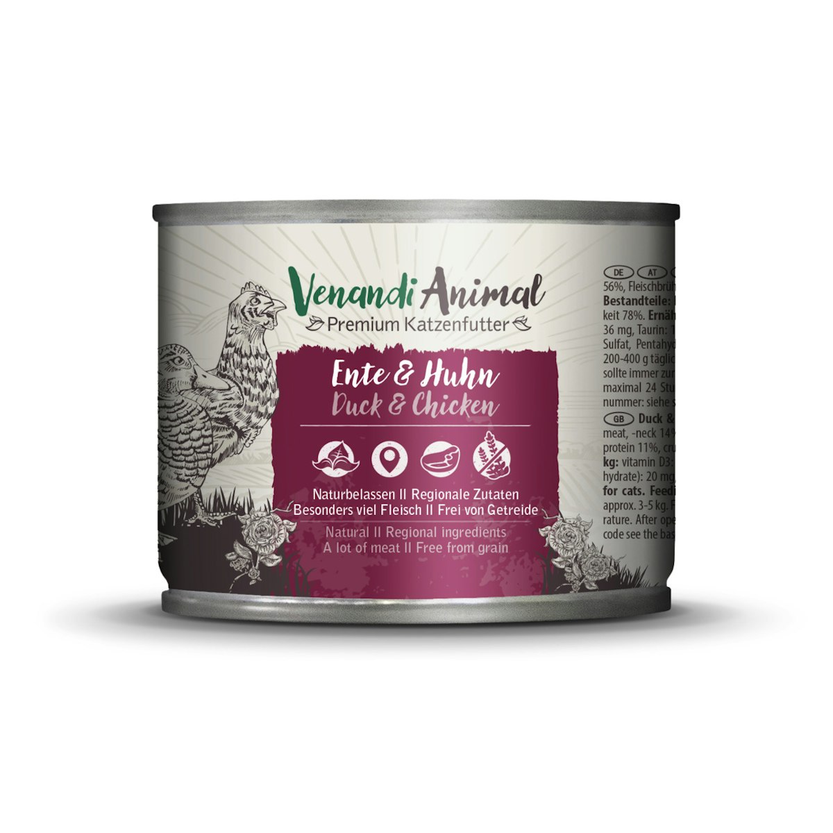 Venandi Animal 200 Gramm Katzennassfutter Sparpaket 12 x 200 Gramm Ente & Huhn