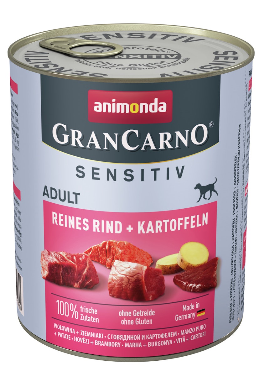 animonda Gran Carno Sensitive Adult 800g Dose Hundenassfutter Sparpaket 12 x 800 Gramm Reines Rind + Kartoffeln