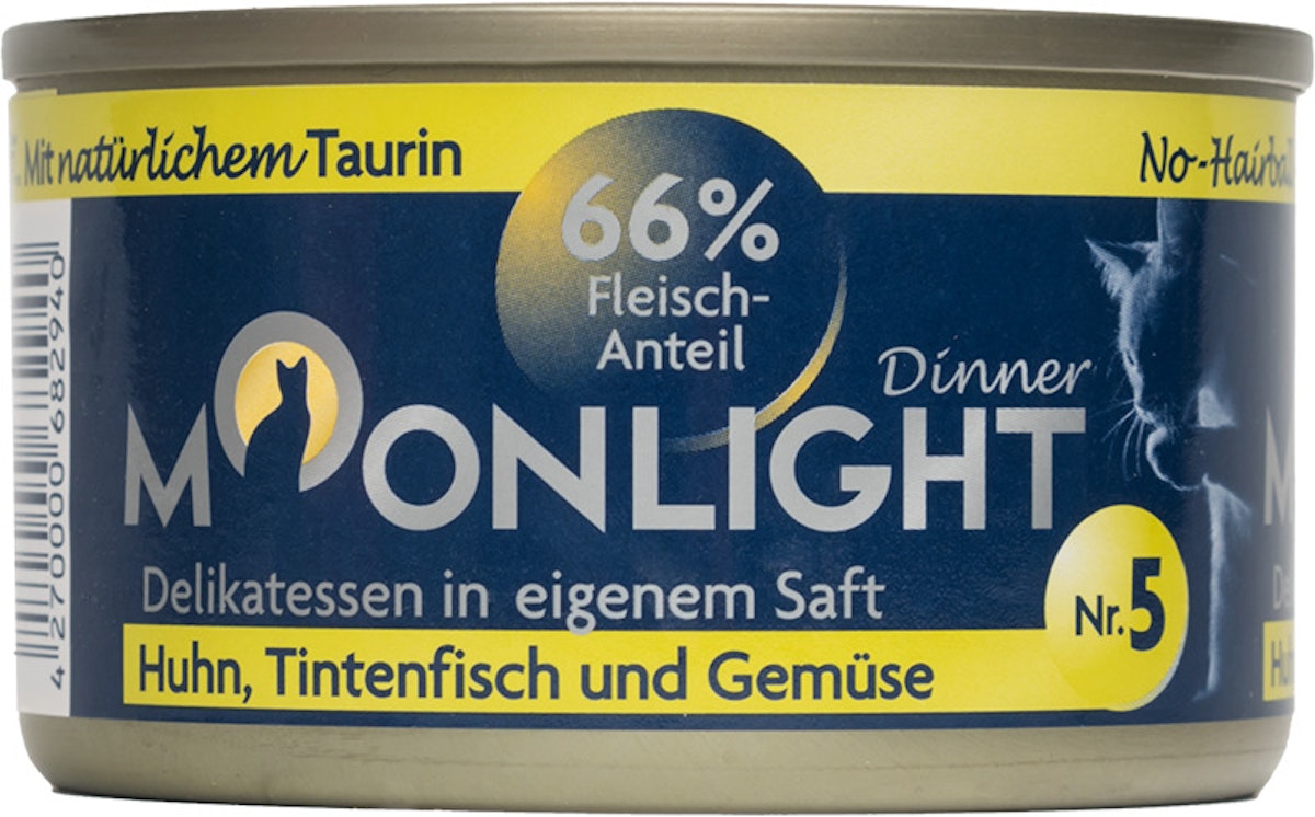 Moonlight-Dinner 80 Gramm Katzennassfutter Sparpaket 48 x 80 Gramm Nr. 5 Huhn, Krabben und Gemüse