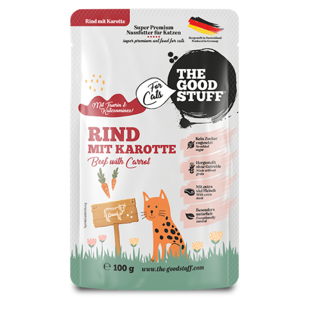 The Goodstuff Adult Beutel 100g Katzennassfutter 12 x 100 Gramm Rind & Karotte
