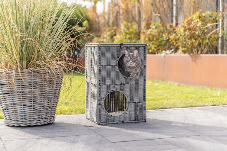 Höhle Amalia, 2 Etagen, Polyrattan, eckig, 37 × 57 × 35 cm, grau