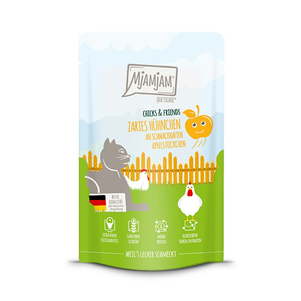MJAMJAM Chicks & Friends 300g MjAMjAM Katze Sparpaket 12x300g Chicks und Friend Hühn mit Apfel