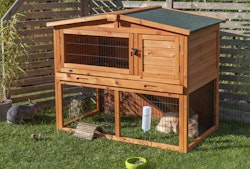 Kleintierstall mit Freilaufgehege, 124 × 102 × 78 cm, braun