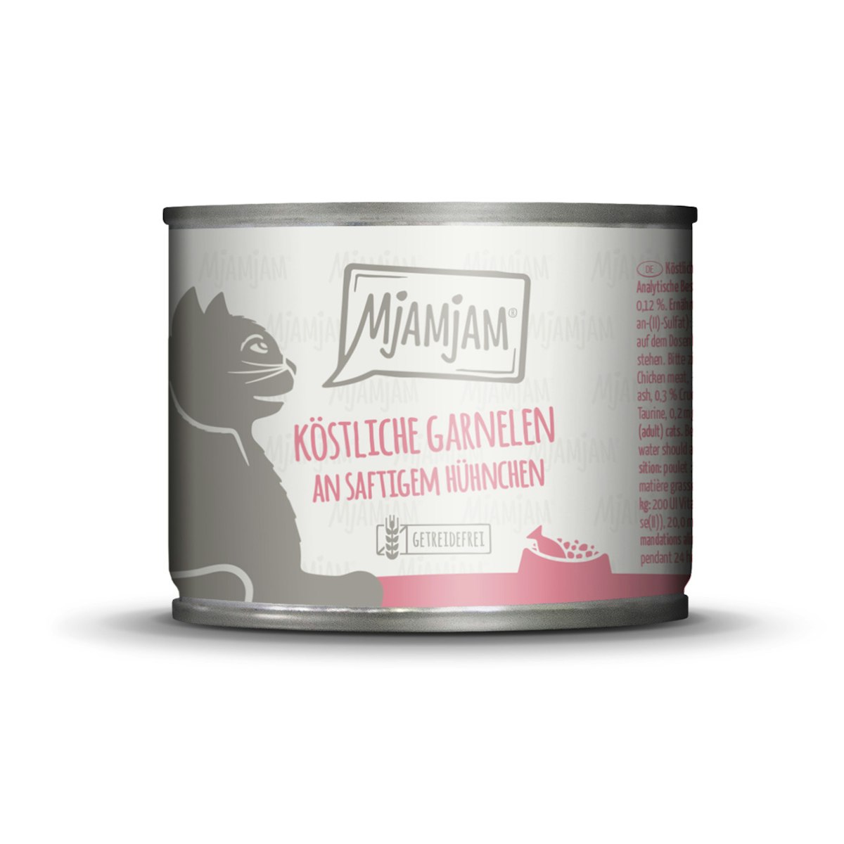 MJAMJAM Leckere Mahlzeit 200g Dose Katzennassfutter Sparpaket 12 x 200 Gramm köstliche Garnelen an saftigem Hühnchen