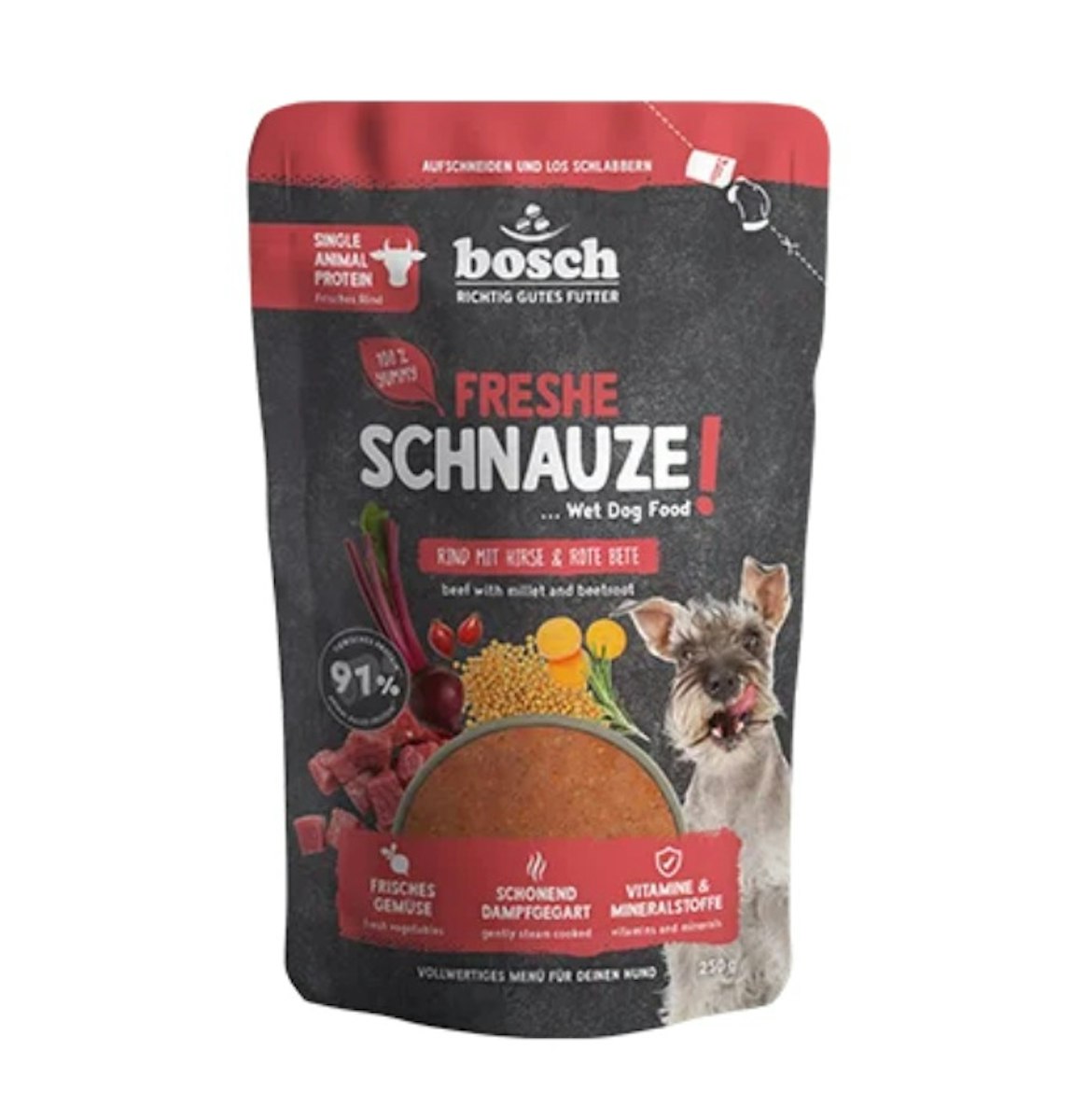 BOSCH Freshe Schnauze 250g Rind, Hirse & Rote Beete Hundenassfutter 16 x 250g Rind, Hirse & Gemüse Sparpaket