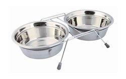 TRIXIE Napf-Set, Klapperschutz, Edelstahl/Metall, 2 × 1,5 l/ø 21 cm/44 × 10 × 23 cm, grau