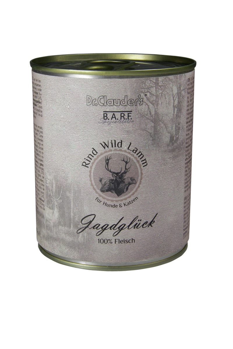 Dr. Clauder’s BARF Fleisch 800g Dosen Nassfutter für Hunde & Katzen Sparpaket Jagdglück 12x800g