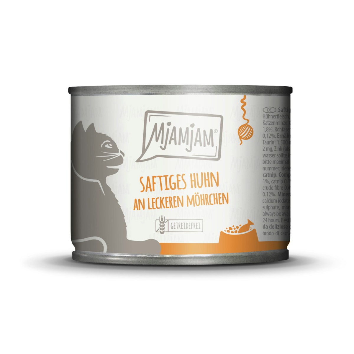 MJAMJAM Leckere Mahlzeit 200g Dose Katzennassfutter Sparpaket 12 x 200 Gramm saftiges Huhn an leckeren Möhrchen