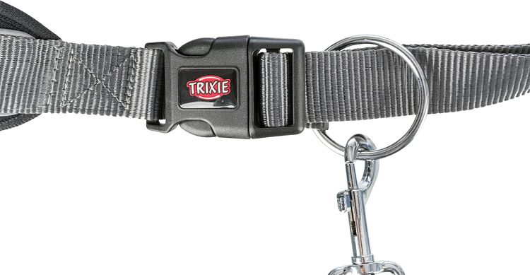 TRIXIE Bauchgurt mit Leine, neoprengepolstert, Gurt: 70–130 cm/9 cm, Leine: 1,20–1,50 m/25 mm, grafit/schwa