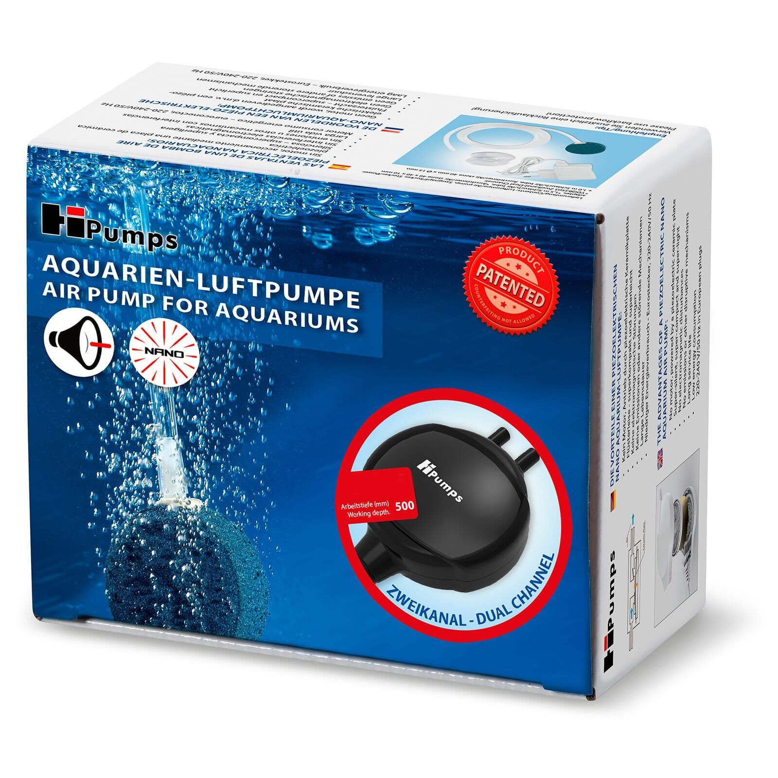 HiPumps Nano Piezo Luftpumpe Zweikanal schwarz (2x13 L/h)