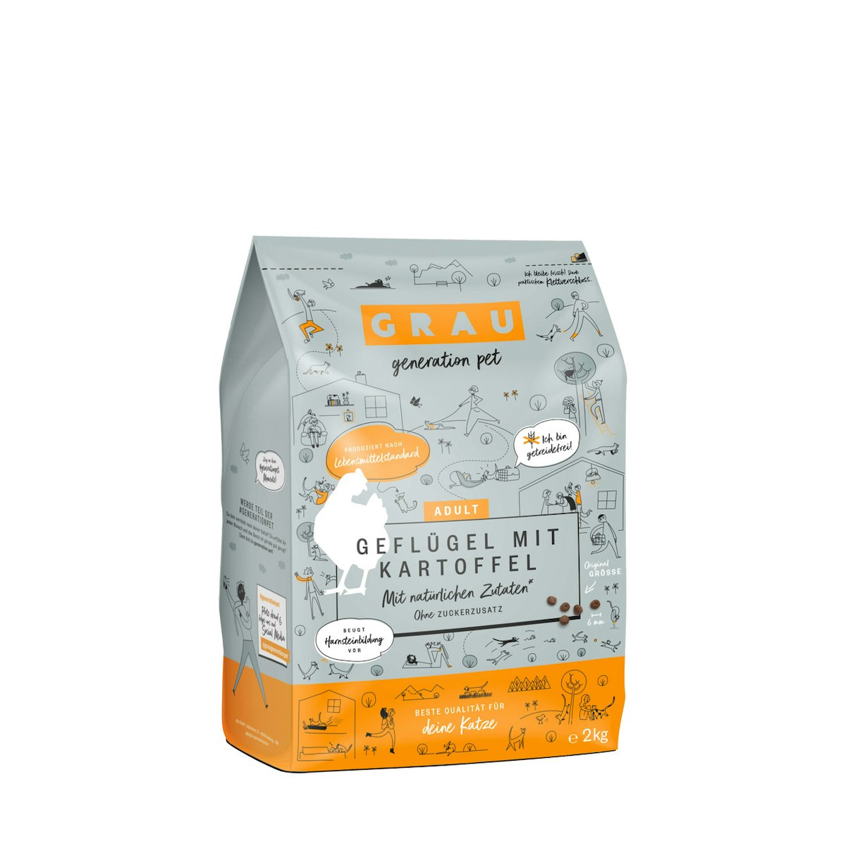 grau Geflügel + Kartoffel Katze Katzentrockenfutter Sparpaket 2 x 2 Kilogramm