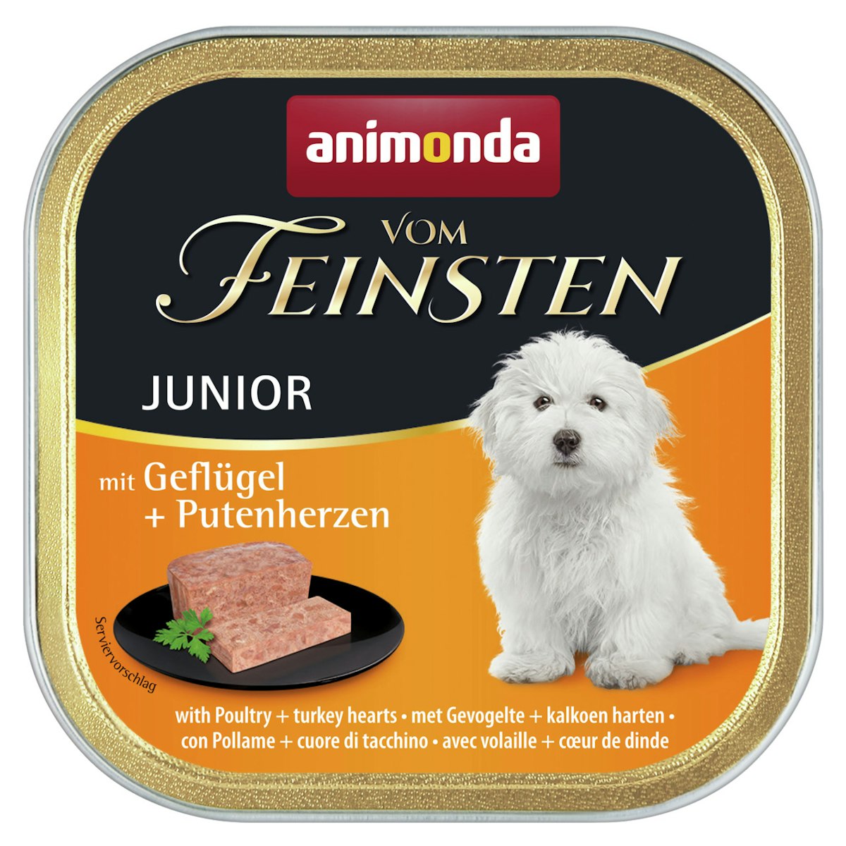 animonda Vom Feinsten Junior 150g Schale Hundenassfutter Sparpaket 44 x 150 Gramm Geflügel + Putenherzen