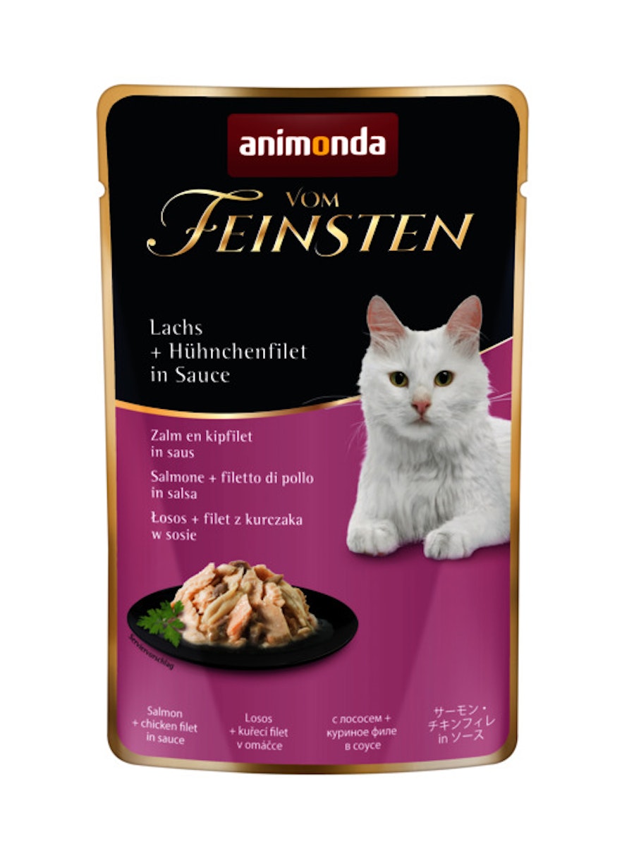 animonda Vom Feinsten Adult 50g Beutel Katzennassfutter Sparpaket 36 x 50 Gramm Lachs + Hühnchenfilet in Sauce animonda Vom Feinsten Adult 50g Beutel Katzennassfutter Sparpaket 36 x 50 Gramm Lachs + Hühnchenfilet in Sauce
