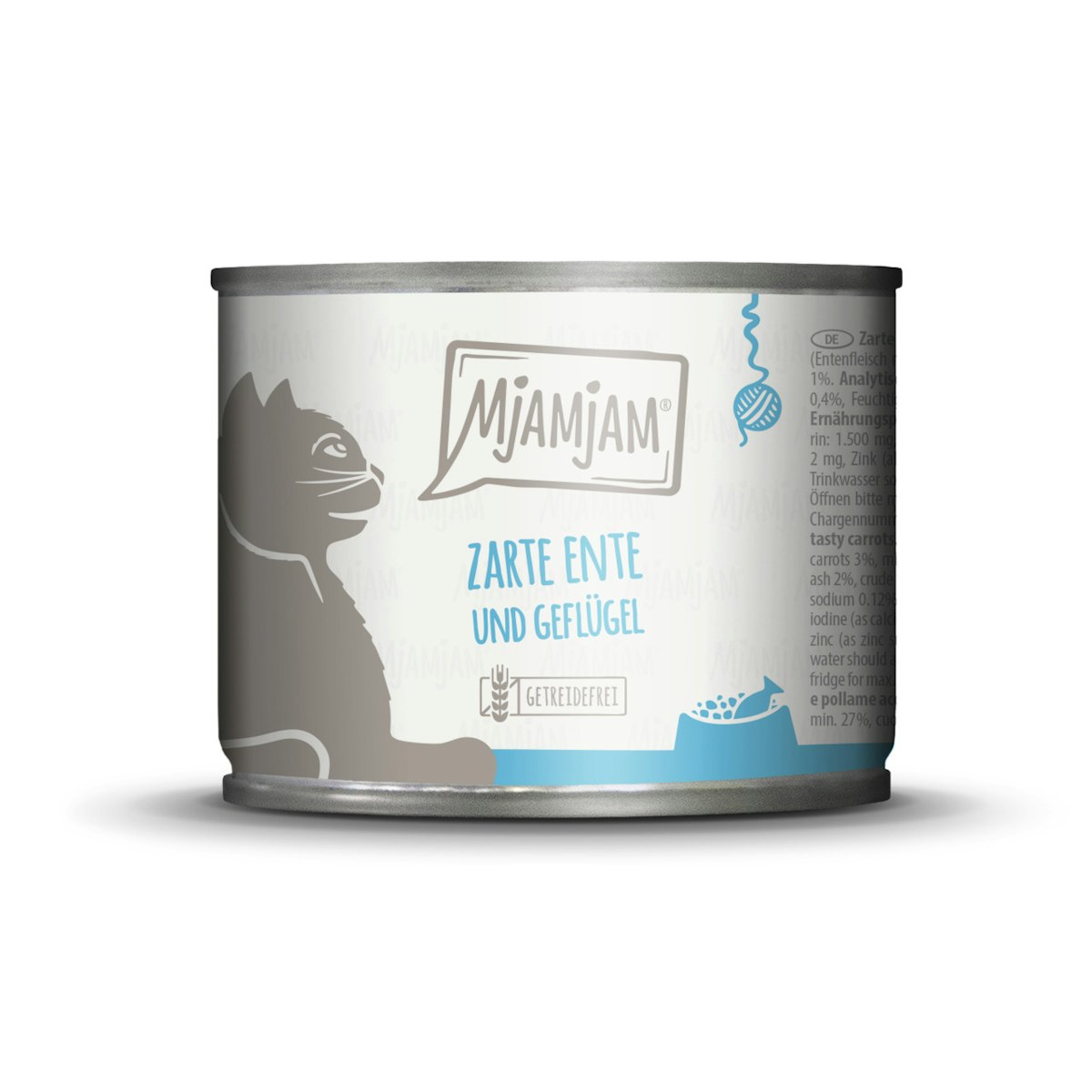 MJAMJAM Leckere Mahlzeit 200g Dose Katzennassfutter Sparpaket 12 x 200 Gramm zarte Ente & Geflügel an leckeren Möhrchen