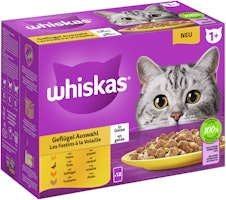 Whiskas 1+ Geflügel Auswahl in Gelee 12 x 85 Gramm Multipack Katzennassfutter